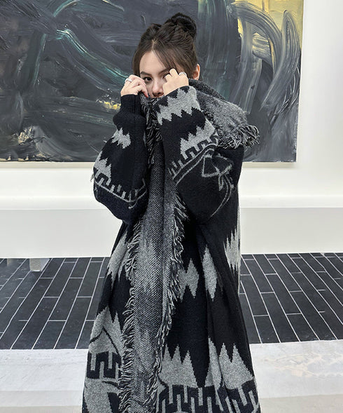 Fringe Pattern Long Coat